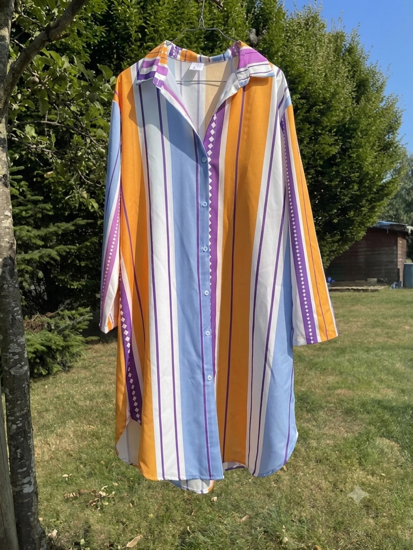 Vestido chemise con rayas gráficas coloridas – photo 2